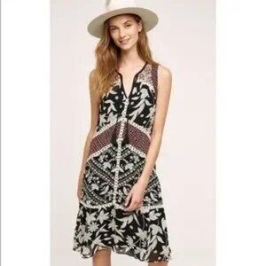 Anthropologie Grasslands Midi Dress by Floreat Mixed Fabric Embroidered Size 4